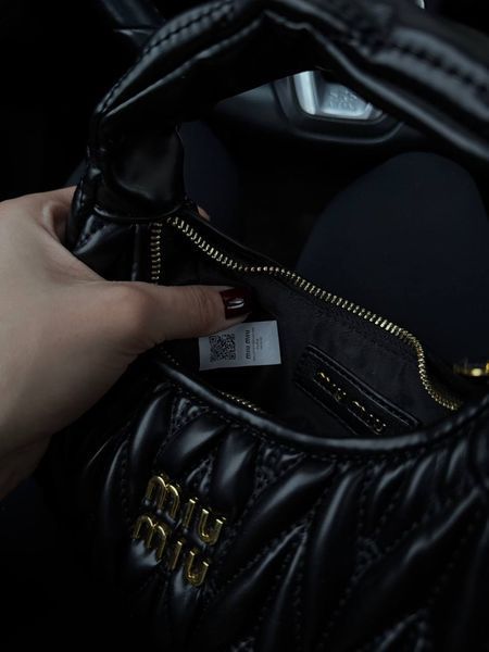 Miu Miu Wander Matelass&eacute; Nappa Leather Mini Hobo Bag Black [оригінальна брендована коробка] pr208 фото