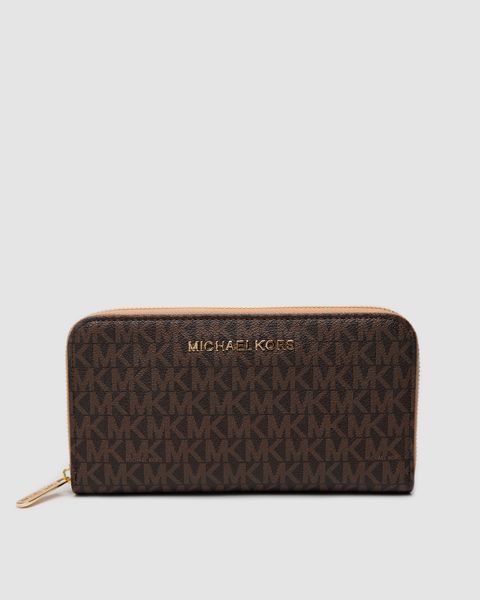 Жіночий гаманець Michael Kors Large Wallet Zip у фірмовій коричневій канві з застібкою-блискавкою 8818102 фото