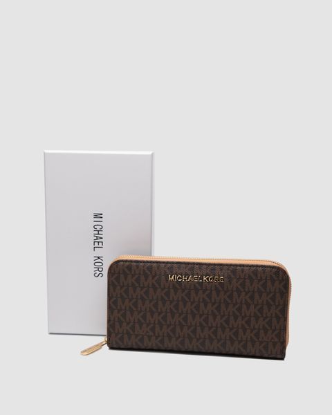Жіночий гаманець Michael Kors Large Wallet Zip у фірмовій коричневій канві з застібкою-блискавкою 8818102 фото