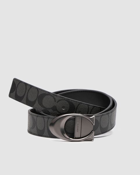 Coach Belt Kit із шкіри та фірмової канви Grey Canvas/Black Fittings  6616222 фото