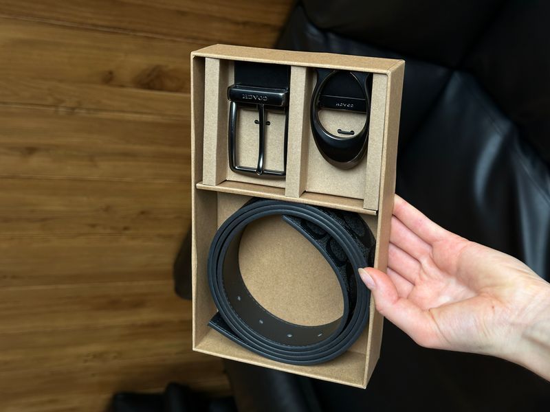 Coach Belt Kit із шкіри та фірмової канви Grey Canvas/Black Fittings  6616222 фото