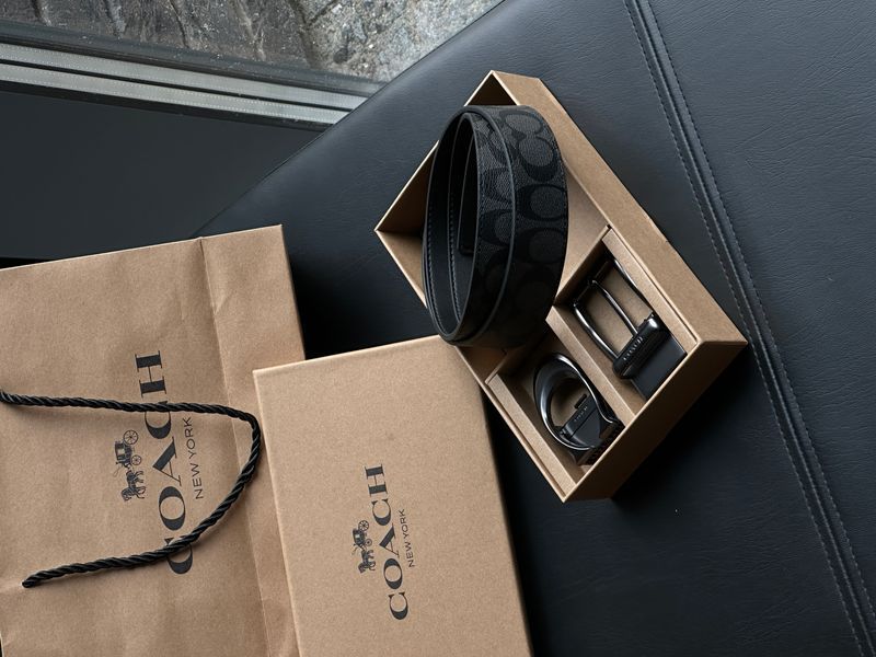 Coach Belt Kit із шкіри та фірмової канви Grey Canvas/Black Fittings  6616222 фото
