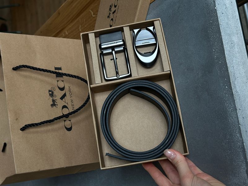 Coach Belt Kit із шкіри та фірмової канви Grey Canvas/Black Fittings  6616222 фото