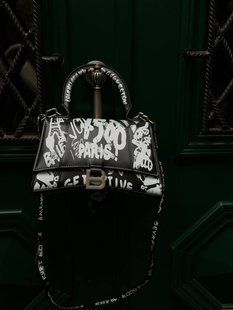 Balenciaga Hourglass Handbag Small in Crocodile Embossed Calfsk Black/White pr1050 фото